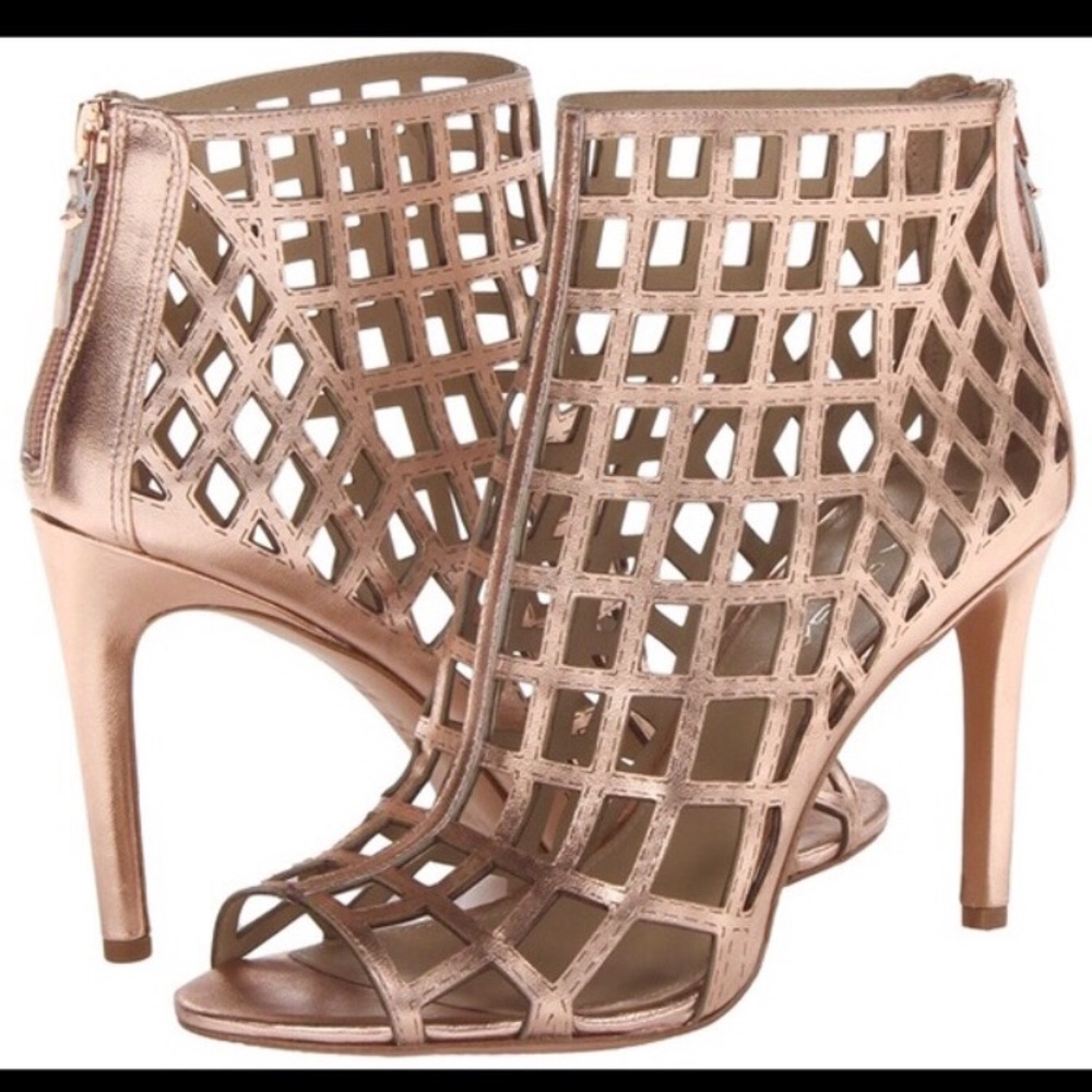 Via Spiga Elenor’s Cage Open Toe Heels Gols SZ 9.5